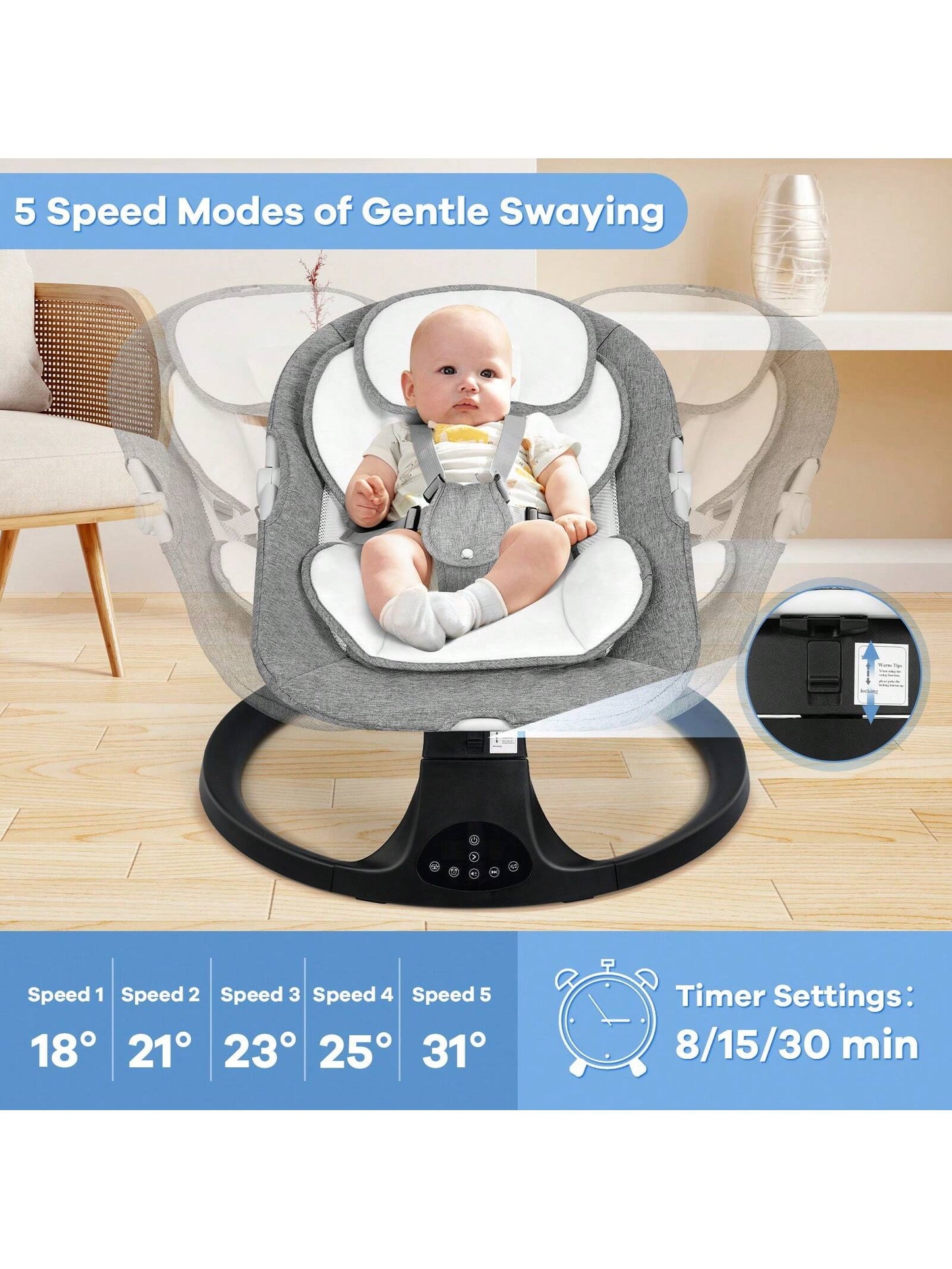 Electric Baby Swing Chair (5 Gentle Swing Speeds, 10 Soothing Lullabies)