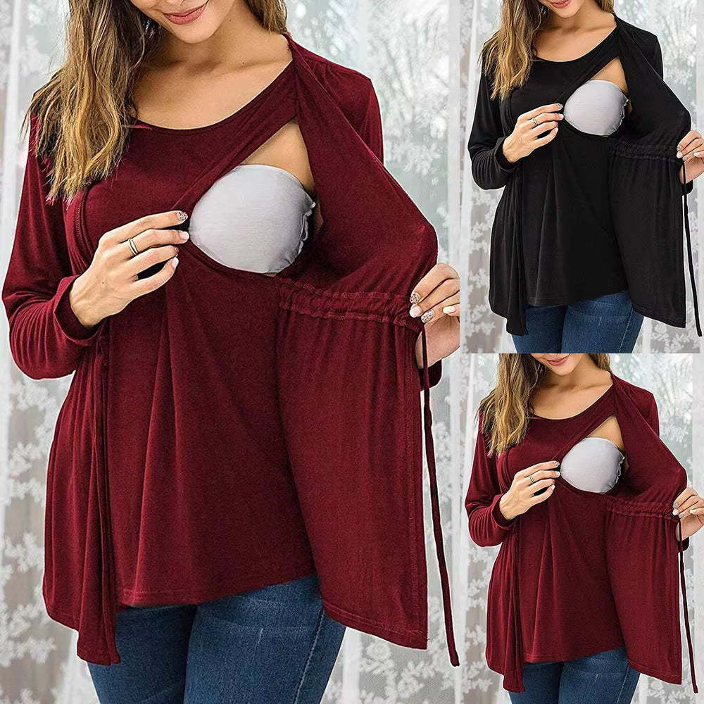 Autumn Winter Long Sleeve round Neck Breastfeeding Women's Top