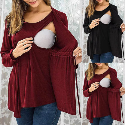 Autumn Winter Long Sleeve round Neck Breastfeeding Women's Top