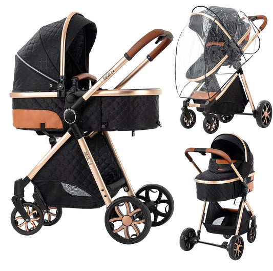 Premium 4 in 1 Convertible Foldable Baby Stroller Travel System - Stroller Bassinet Car Seat Combo