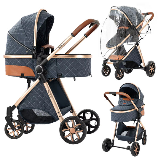 Premium 4 in 1 Convertible Foldable Baby Stroller Travel System - Stroller Bassinet Car Seat Combo