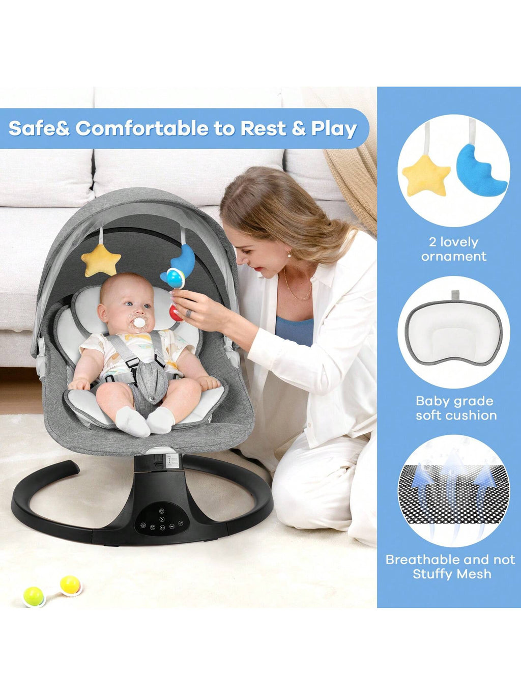 Electric Baby Swing Chair (5 Gentle Swing Speeds, 10 Soothing Lullabies)