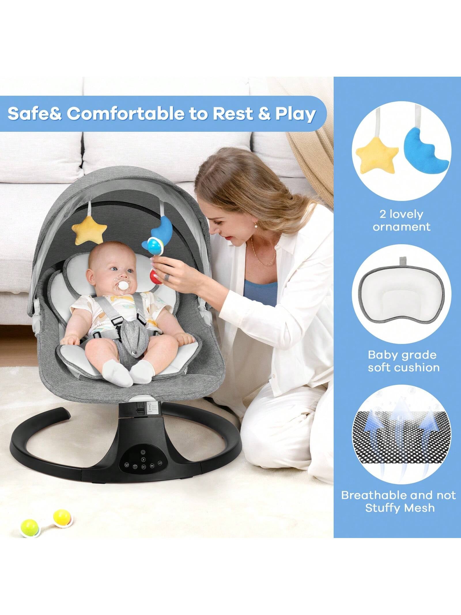 Electric Baby Swing Chair (5 Gentle Swing Speeds, 10 Soothing Lullabies)