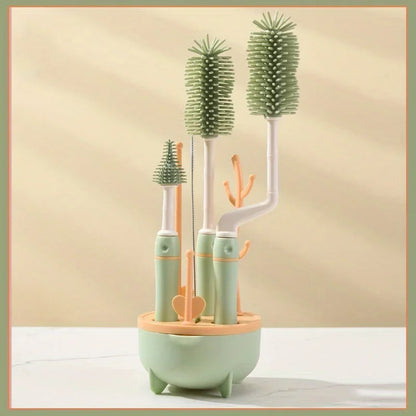 Portable 6-in-1 Baby Bottle Cleaner Set with Drying Rack