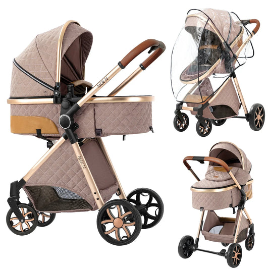 Premium 4-in-1 Convertible Foldable Baby Stroller Travel System - Stroller Bassinet Car Seat Combo