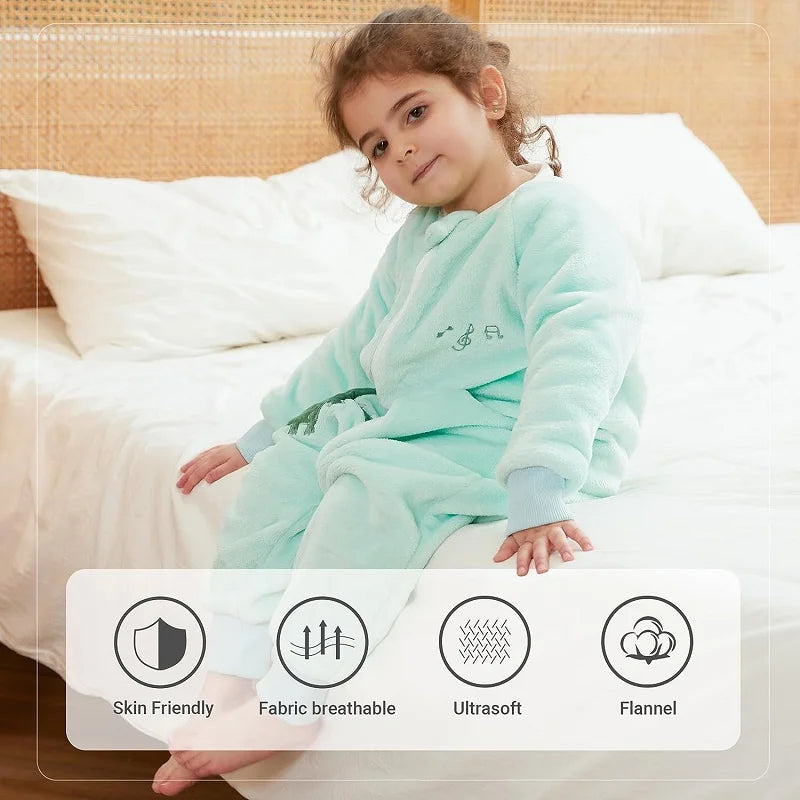 Cartoon Flannel Baby Sleeping Bag with Sleeves