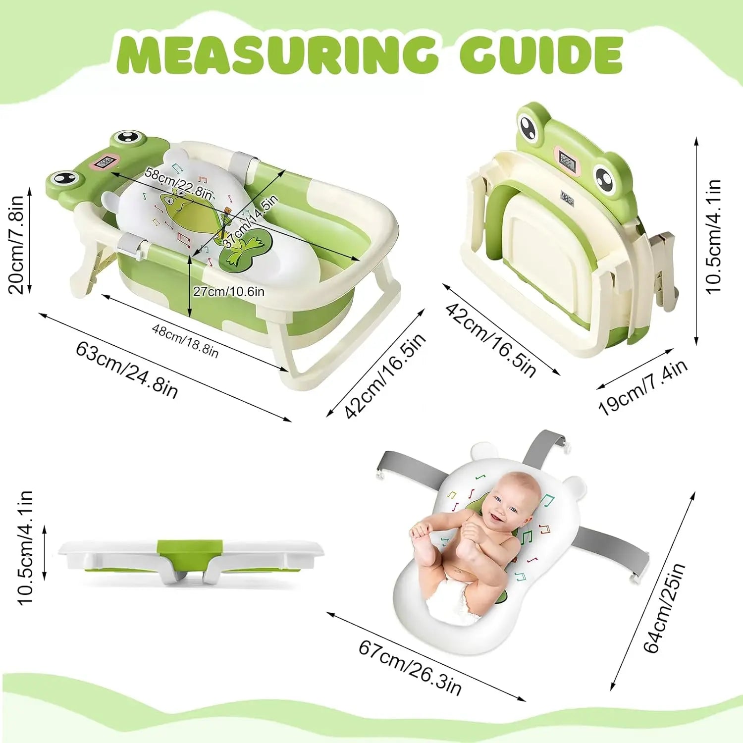 Foldable Bathtub for Baby with Thermometer Shower Cap Shower Brush
