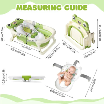 Foldable Bathtub for Baby with Thermometer Shower Cap Shower Brush
