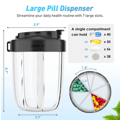7 Grids Large Pill Cup Bottle Organizer Supplement Organizer 