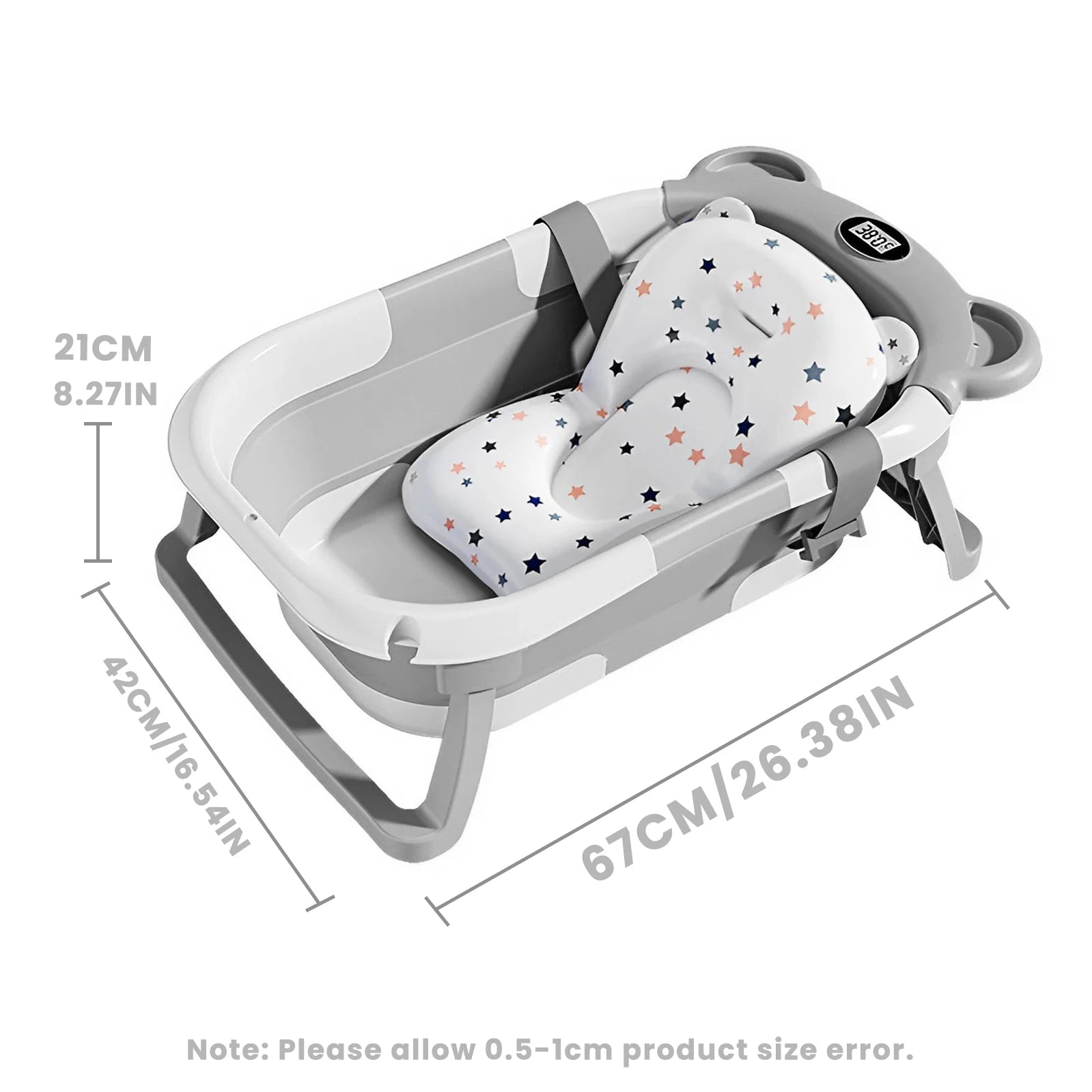 Foldable Baby Bathtub with Smart Thermometer & Cushion