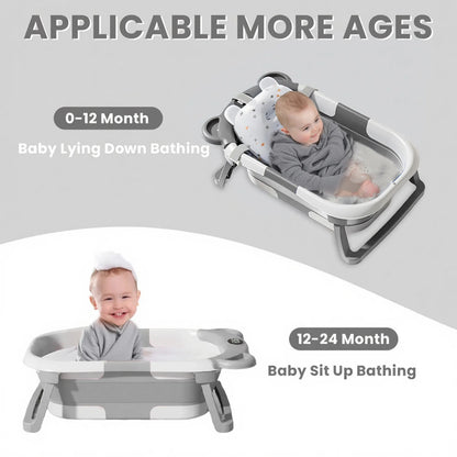 Foldable Baby Bathtub with Smart Thermometer & Cushion