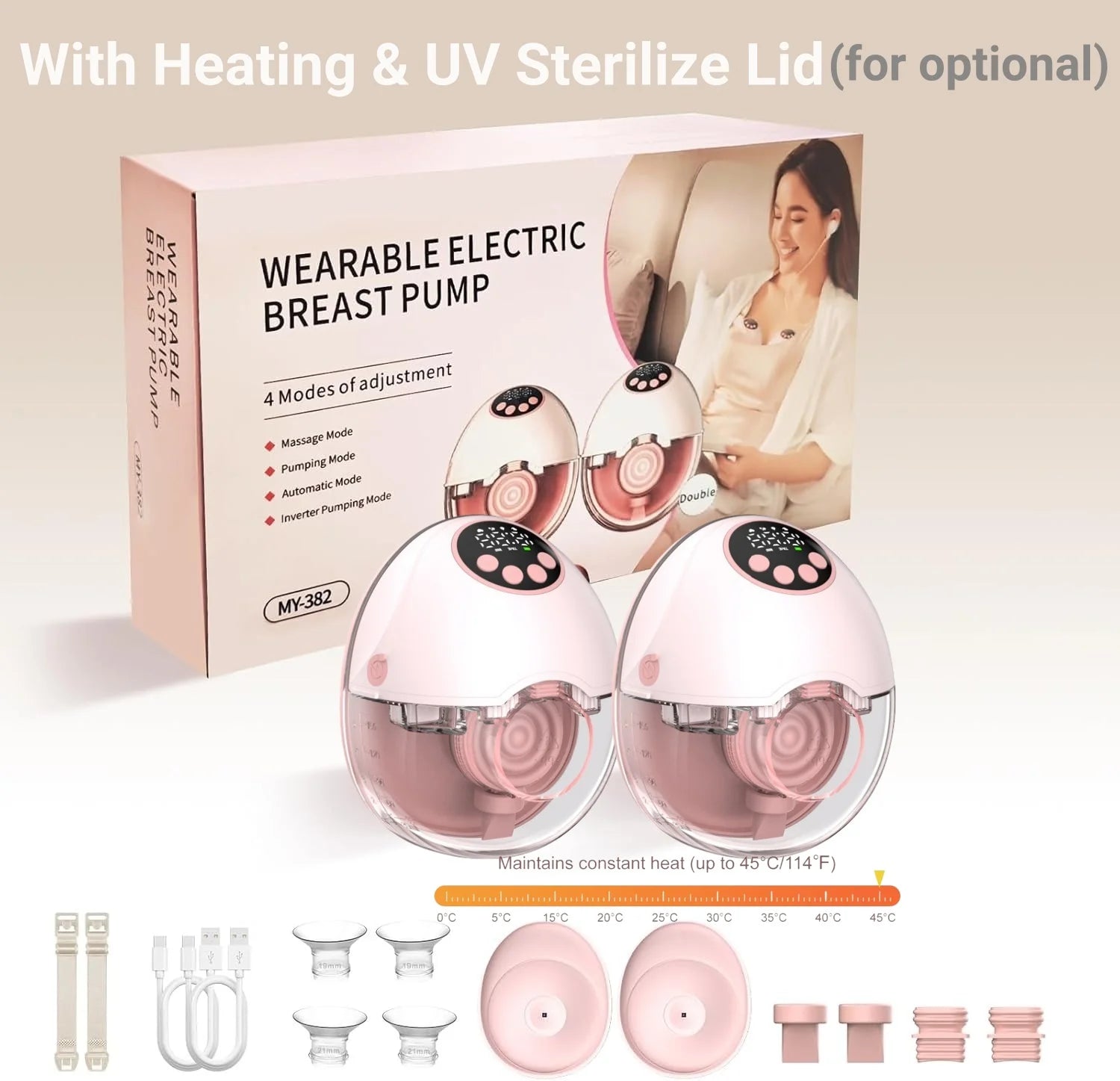 Wireless Breast Pump Electric Wearable(with Heating & UV Sterilize Lid Optional)