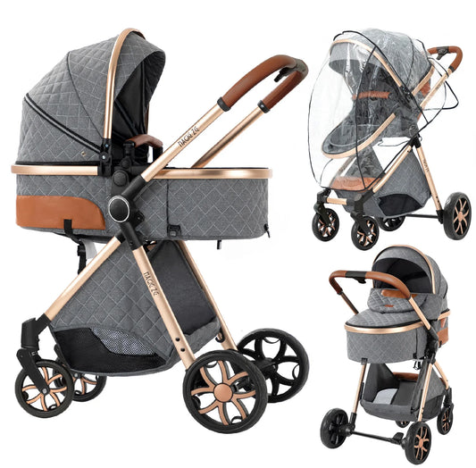 Premium 4 in 1 Convertible Foldable Baby Stroller Travel System - Stroller Bassinet Car Seat Combo