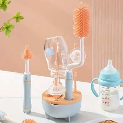 Portable 6-in-1 Baby Bottle Cleaner Set with Drying Rack