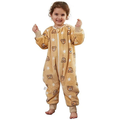 Cartoon Flannel Baby Sleeping Bag with Sleeves