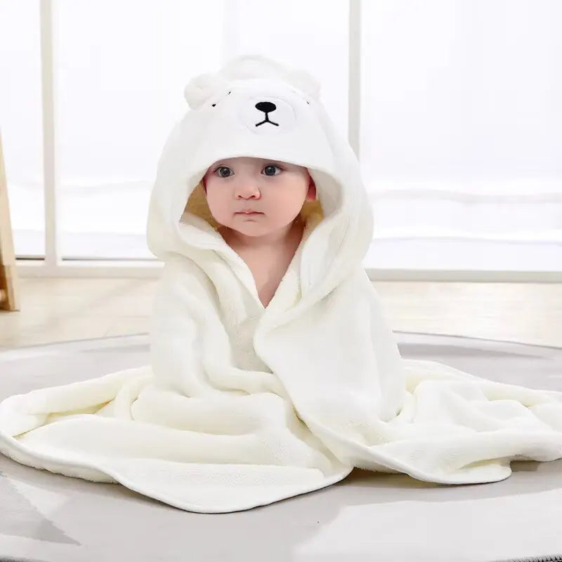 Coral Fleece  Baby Hooded Absorbent Bath Towel
