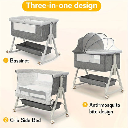 3-in-1 Baby Bassinet with Wheels – Bedside Sleeper & Crib