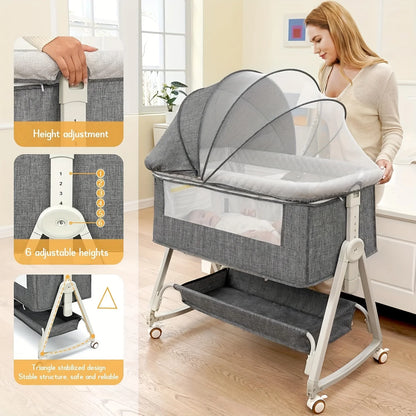 3-in-1 Baby Bassinet with Wheels – Bedside Sleeper & Crib