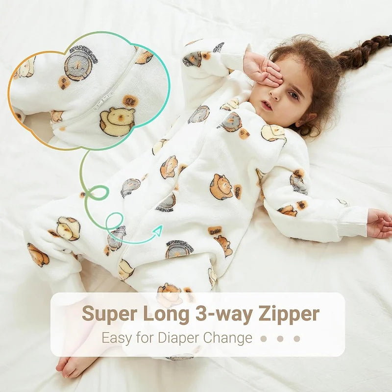 Cartoon Flannel Baby Sleeping Bag with Sleeves