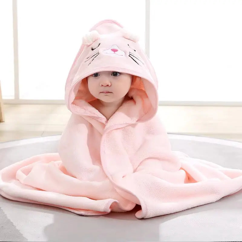 Coral Fleece  Baby Hooded Absorbent Bath Towel