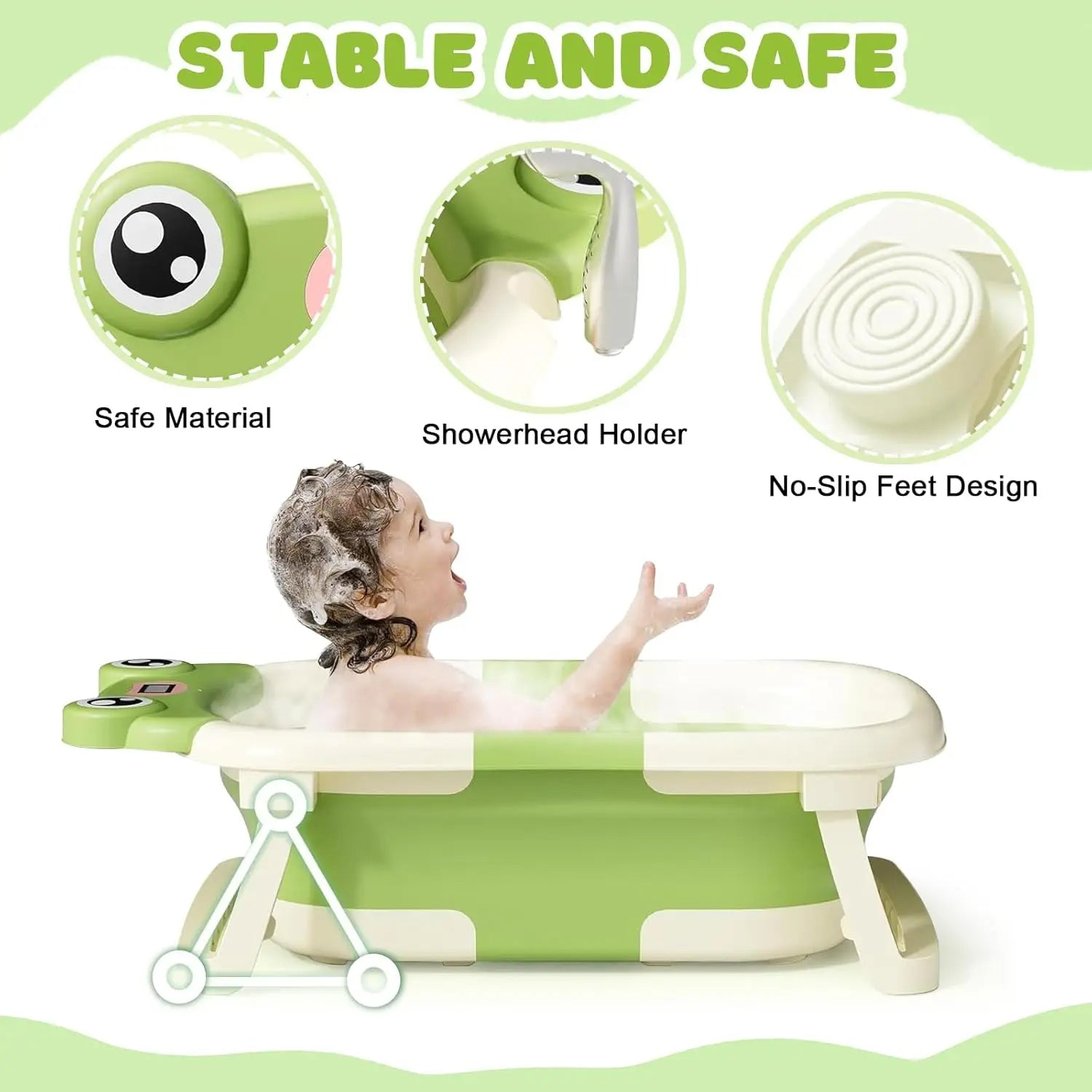 Foldable Bathtub for Baby with Thermometer Shower Cap Shower Brush