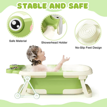 Foldable Bathtub for Baby with Thermometer Shower Cap Shower Brush