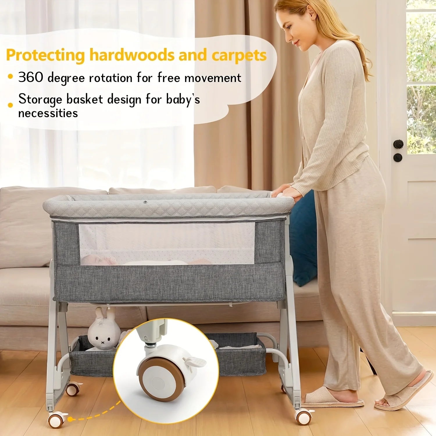 3-in-1 Baby Bassinet with Wheels – Bedside Sleeper & Crib