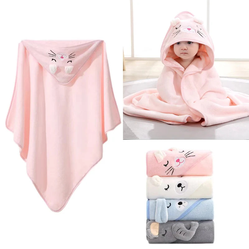 Coral Fleece  Baby Hooded Absorbent Bath Towel