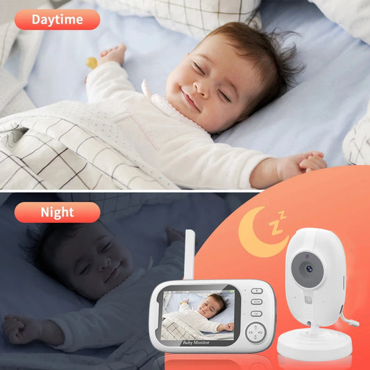 Smart 3.5" Wireless Baby Monitor with Night Vision, Temperature & Sound Alerts, Two-Way Audio, and Lullabies