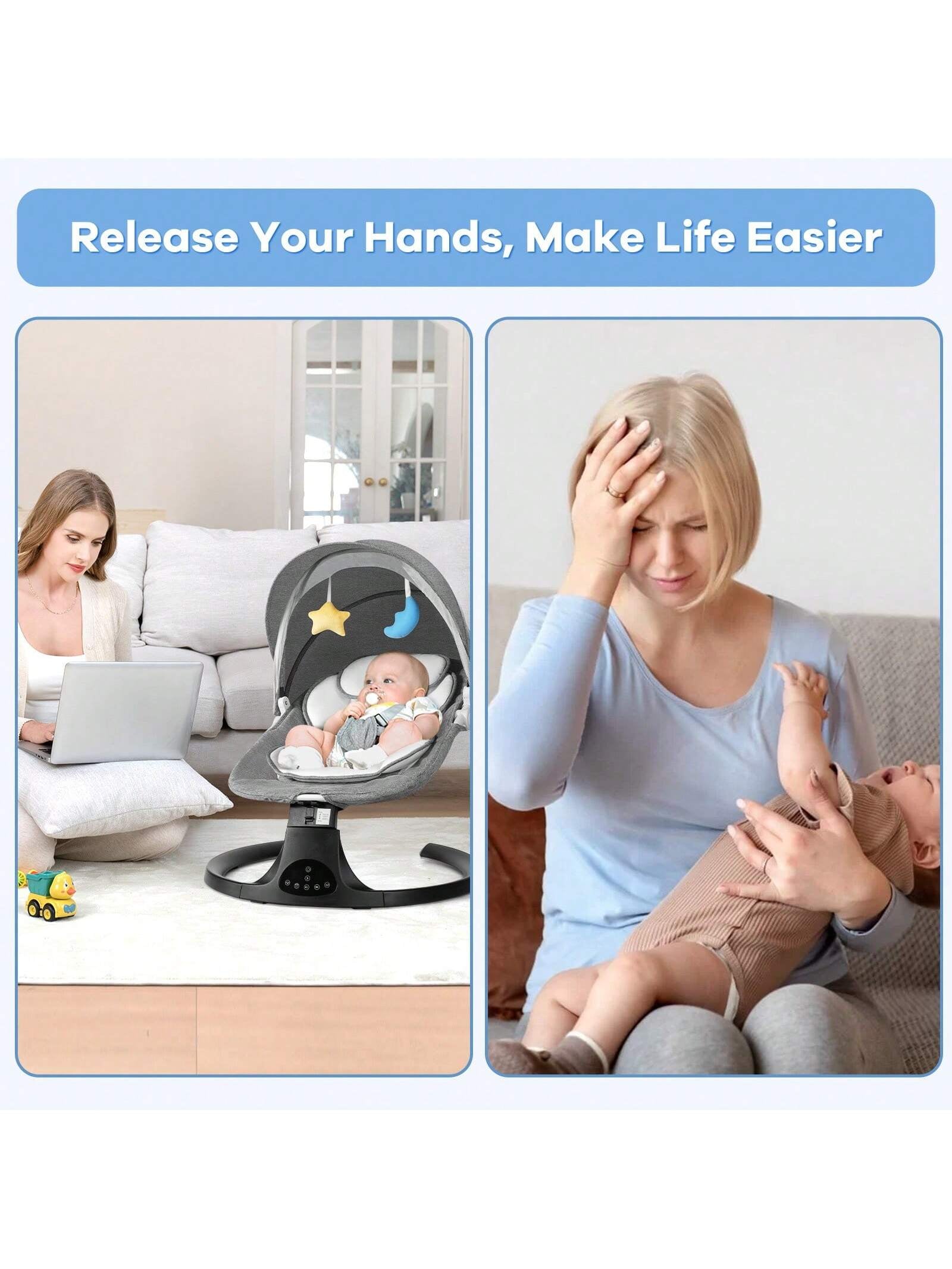 Electric Baby Swing Chair (5 Gentle Swing Speeds, 10 Soothing Lullabies)