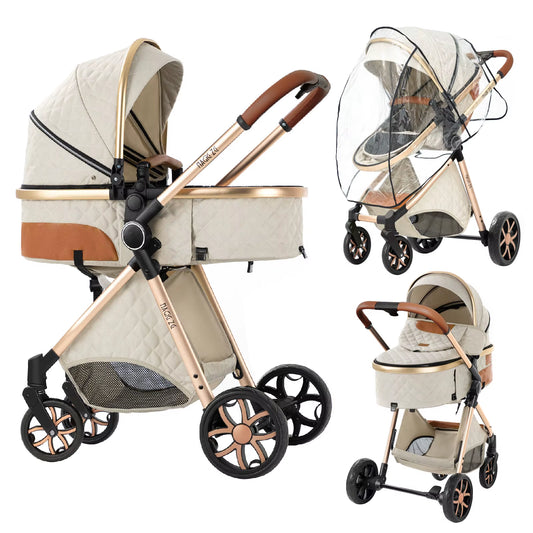 Premium 4 in 1 Convertible Foldable Baby Stroller Travel System - Stroller Bassinet Car Seat Combo