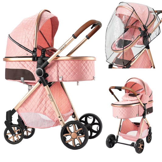 Premium 4 in 1 Convertible Foldable Baby Stroller Travel System - Stroller Bassinet Car Seat Combo