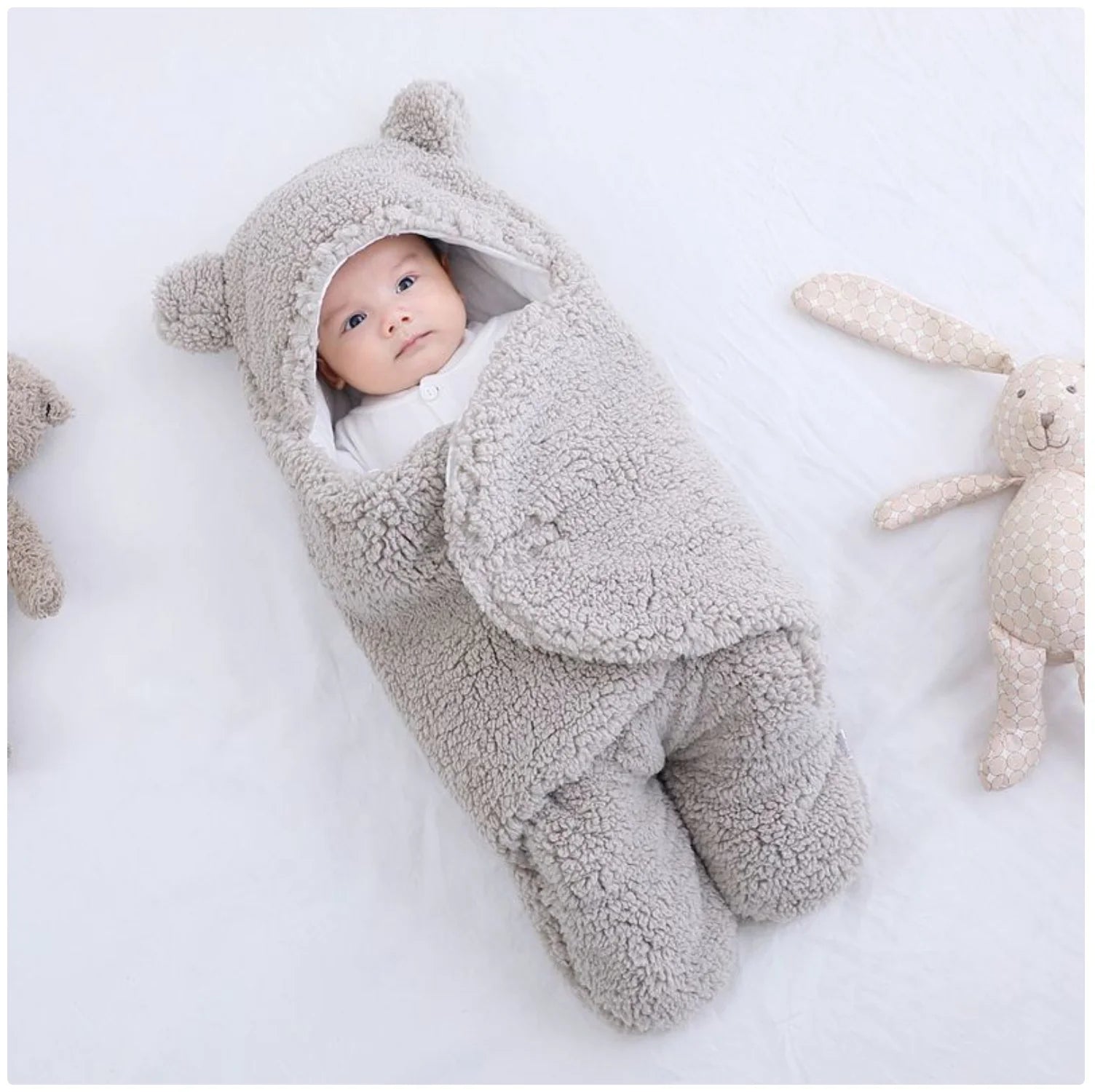 Infant Plush Bear-Hood Cozy Wrap 