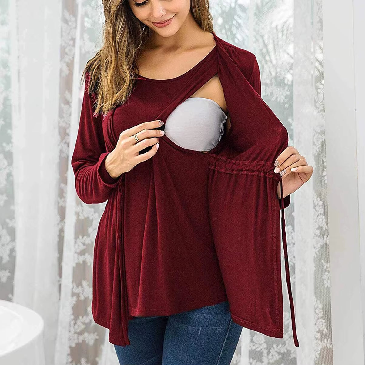 Autumn Winter Long Sleeve round Neck Breastfeeding Women's Top